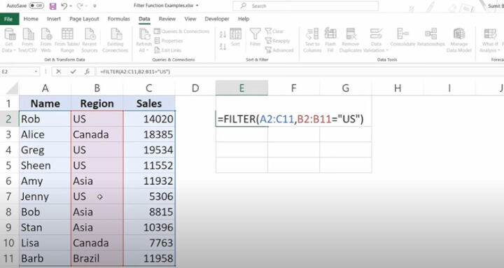 Excel FILTER function