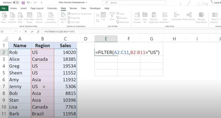 Excel FILTER function