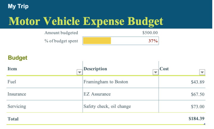 transportation budget template