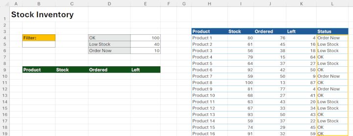 stock inventory Excel challenge