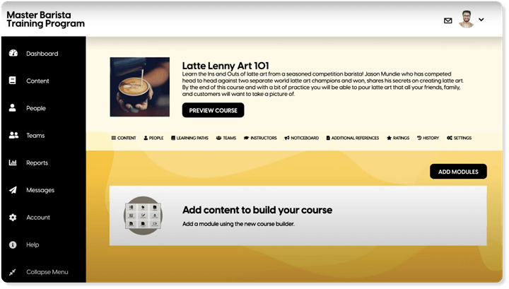 LXP UI example featuring a Litmos admin page