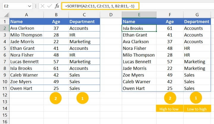 SORTBY two criteria in Excel