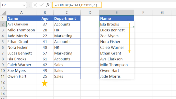 SORTBY hidden column in Excel