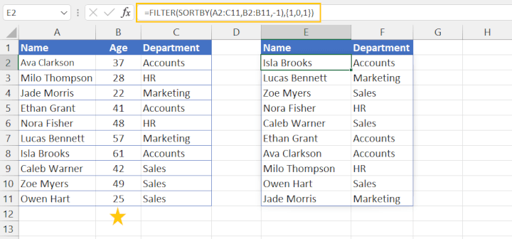 SORTBY and FILTER in Excel