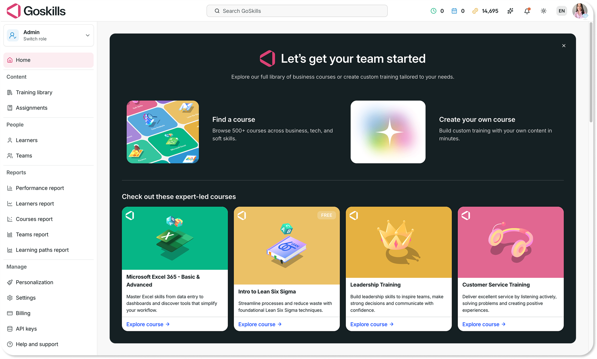 goskills lms admin dashboard