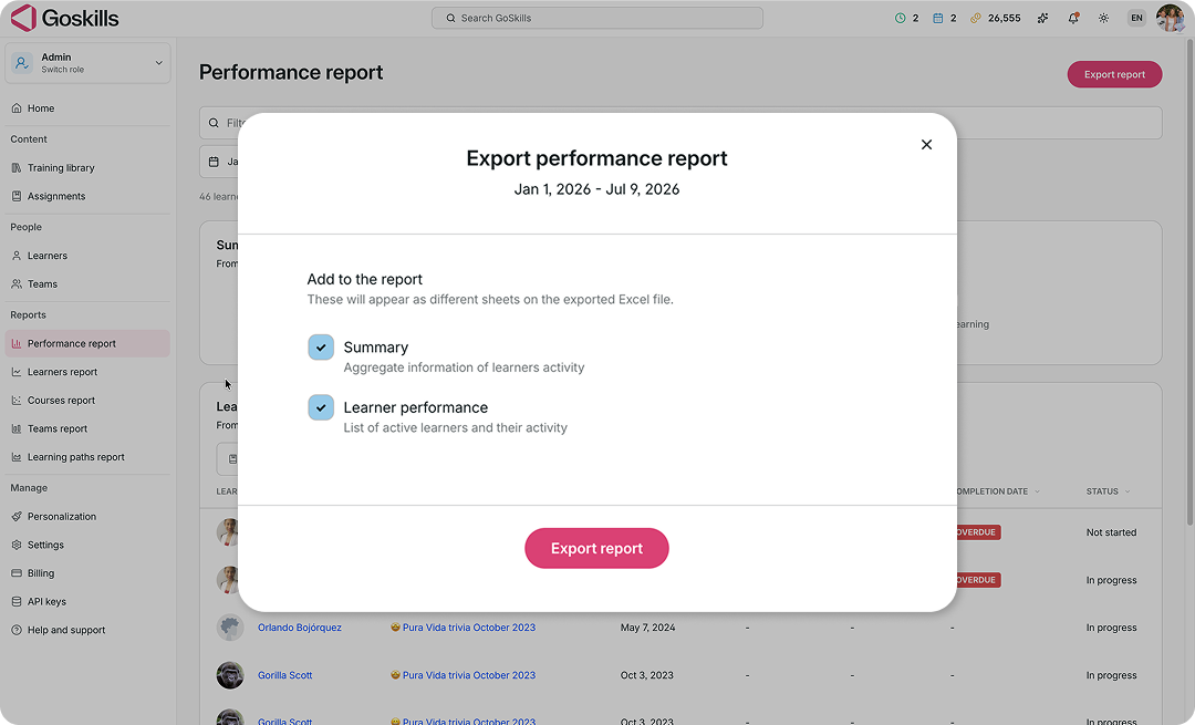 export lms reports