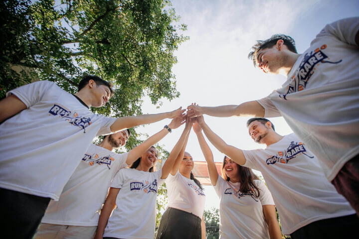 Employees participating in team-building activity