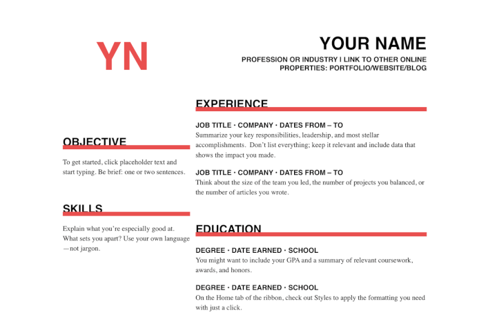 sample of ms word format resume