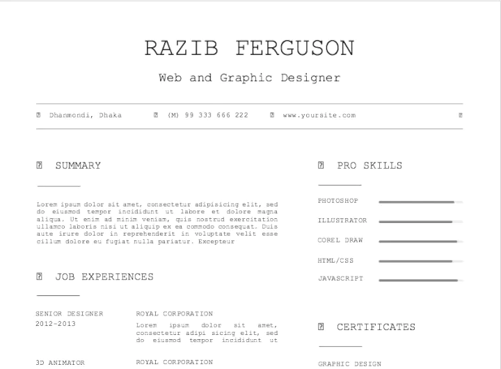 Monochrome resume template