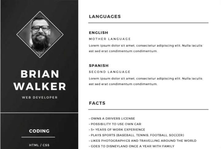 Dark sidebar resume template
