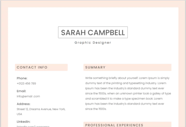 Simple Pink resume template