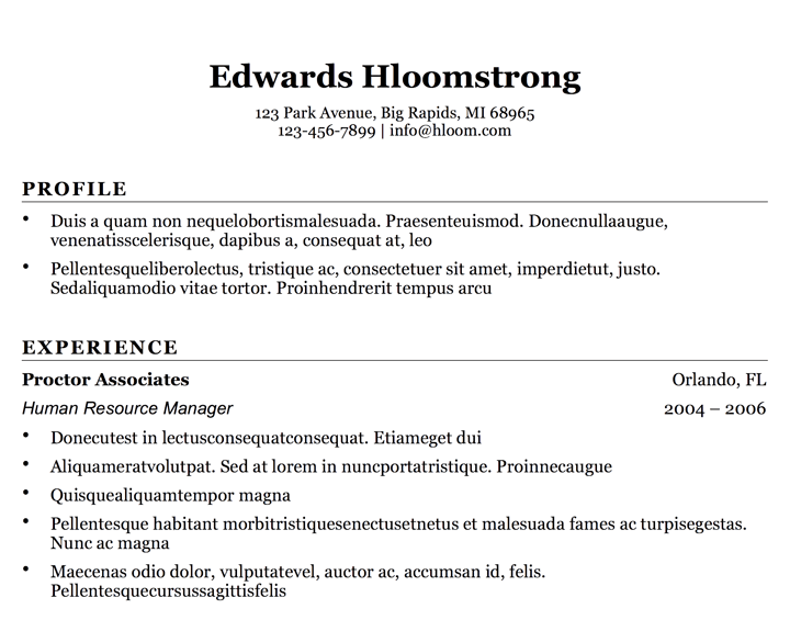 resume format on word
