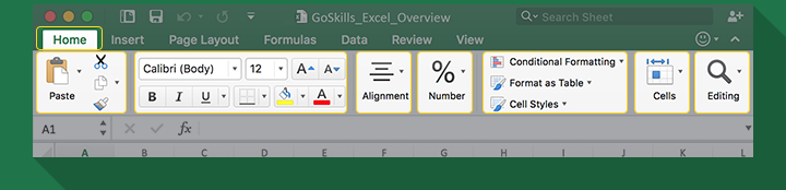 Tabs contain groups of commands