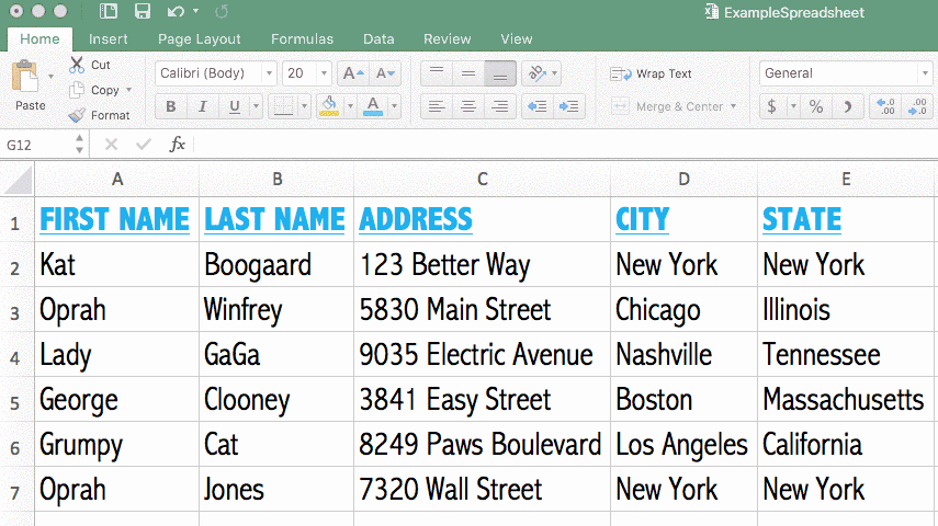 Freeze panes example